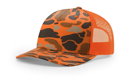 Richardson Five - Panel Printed Trucker Cap - Richardson 112PFP Blaze Duck Camo/ Blaze Adjustable Caps