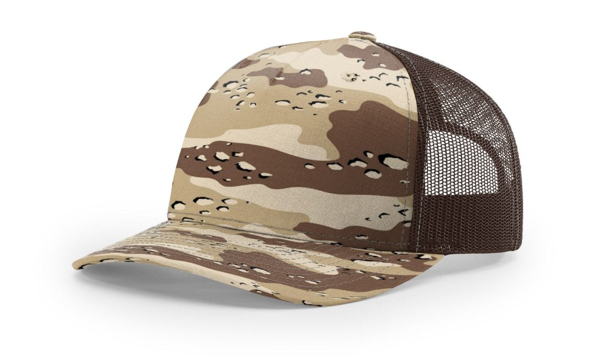 Richardson Five - Panel Printed Trucker Cap - Richardson 112PFP Desert Camo/ Brown Adjustable Caps