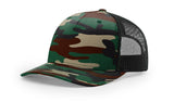 Richardson Five - Panel Printed Trucker Cap - Richardson 112PFP Green Camo/ Black Adjustable Caps