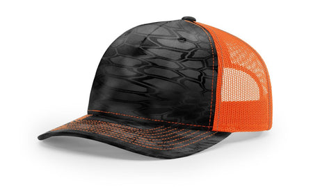 Richardson Five - Panel Printed Trucker Cap - Richardson 112PFP Kryptek Typhon/ Neon Orange Adjustable Caps