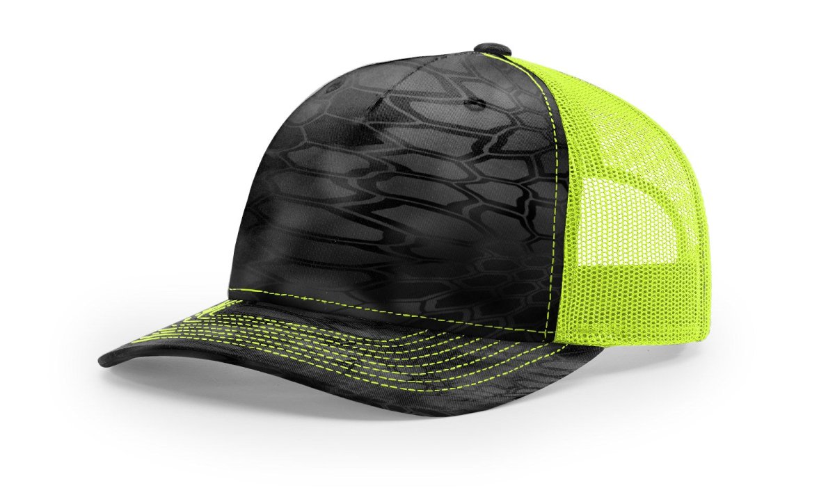Richardson Five - Panel Printed Trucker Cap - Richardson 112PFP Kryptek Typhon/ Neon Yellow Adjustable Caps