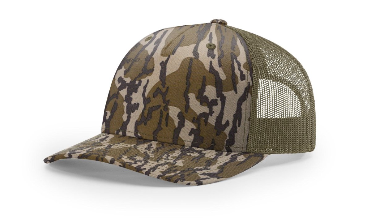 Richardson Five - Panel Printed Trucker Cap - Richardson 112PFP Mossy Oak Bottomland/ Loden Adjustable Caps