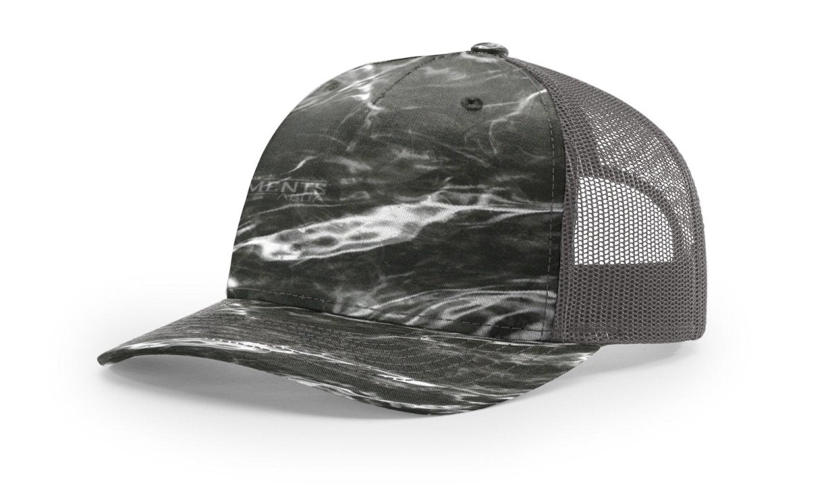 Richardson Five - Panel Printed Trucker Cap - Richardson 112PFP Mossy Oak Elements Blacktip/ Charcoal Adjustable Caps