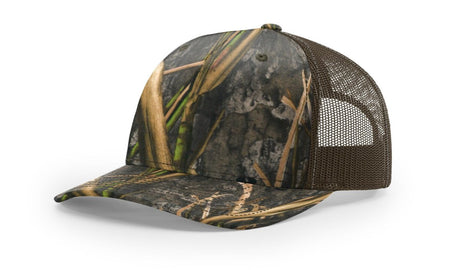 Richardson Five - Panel Printed Trucker Cap - Richardson 112PFP Mossy Oak Habitat/ Brown Adjustable Caps