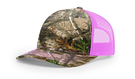 Richardson Five - Panel Printed Trucker Cap - Richardson 112PFP Realtree Edge/ Neon Pink Adjustable Caps