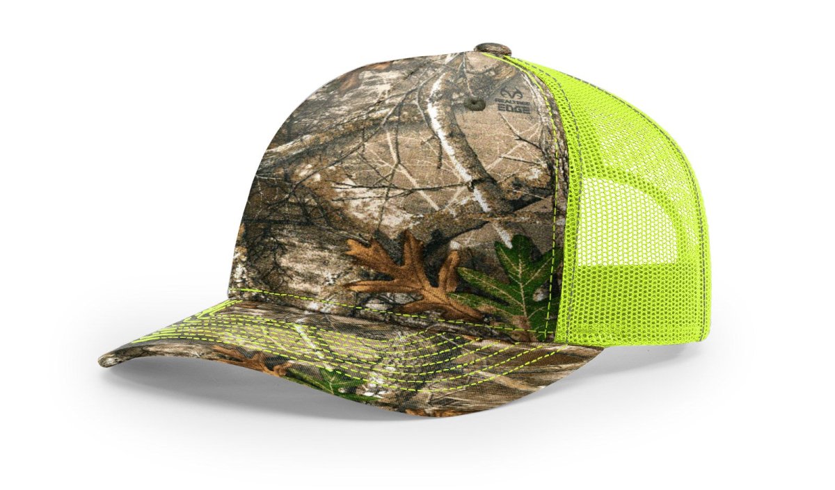 Richardson Five - Panel Printed Trucker Cap - Richardson 112PFP Realtree Edge/ Neon Yellow Adjustable Caps
