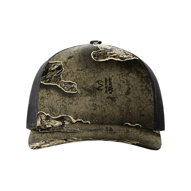 Richardson Five - Panel Printed Trucker Cap - Richardson 112PFP Realtree Escape/ Black Adjustable Caps