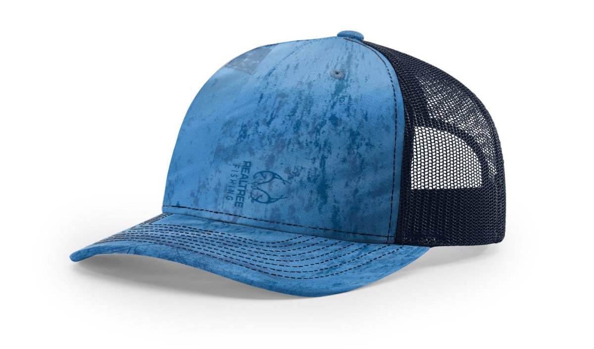 Richardson Five - Panel Printed Trucker Cap - Richardson 112PFP Realtree Fishing Light Blue/ Navy Adjustable Caps
