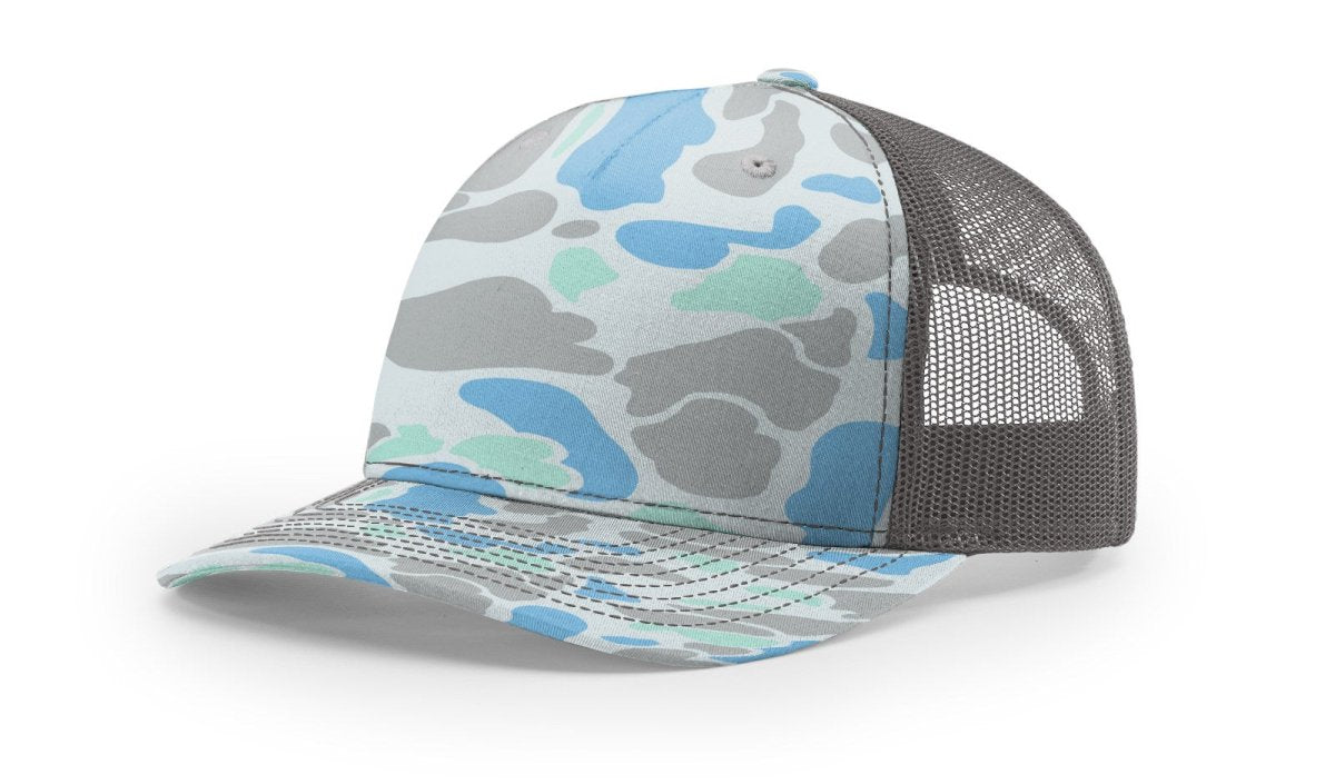 Richardson Five - Panel Printed Trucker Cap - Richardson 112PFP Saltwater Duck Camo/ Charcoal Adjustable Caps