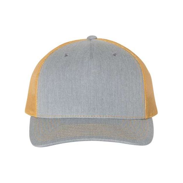 Richardson Five - Panel Trucker Cap - Richardson 112FP Heather Grey/ Amber Gold Adjustable Caps