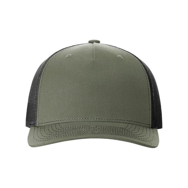 Richardson Five - Panel Trucker Cap - Richardson 112FP Loden Green/ Black Adjustable Caps