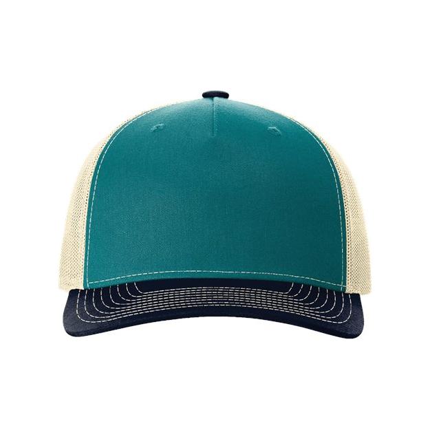 Richardson Five - Panel Trucker Cap - Richardson 112FP Pale Khaki/ Loden Green Adjustable Caps