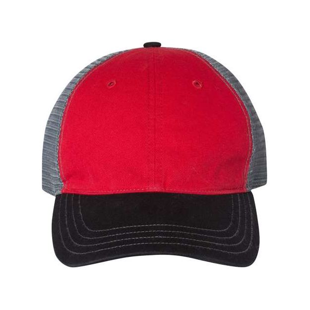 Richardson Garment - Washed Trucker Cap - Richardson 111 Red/ Charcoal/ Black Adjustable Hats