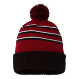 Richardson Pom Cuffed Beanie - Richardson 134 Cardinal/ Black/ White One Size Beanies
