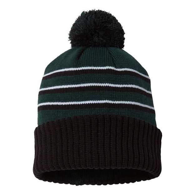 Richardson Pom Cuffed Beanie - Richardson 134 Dark Green/ Black/ White One Size Beanies