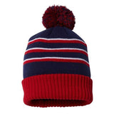 Richardson Pom Cuffed Beanie - Richardson 134 Navy/ Red/ White One Size Beanies