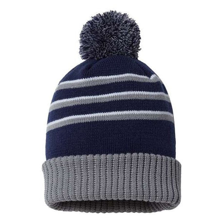 Richardson Pom Cuffed Beanie - Richardson 134 Royal/ Black/ White One Size Beanies