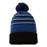 Richardson Pom Cuffed Beanie - Richardson 134 Royal/ Black/ White One Size Beanies