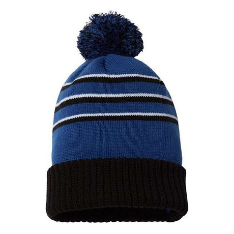 Richardson Pom Cuffed Beanie - Richardson 134 Royal/ Black/ White One Size Beanies