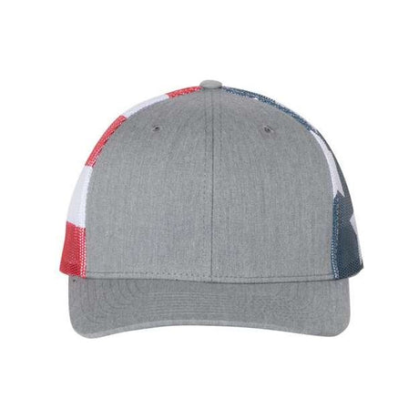Richardson Printed Mesh Trucker Cap - Richardson 112PM Heather Grey/ Stars & Stripes Adjustable Hats