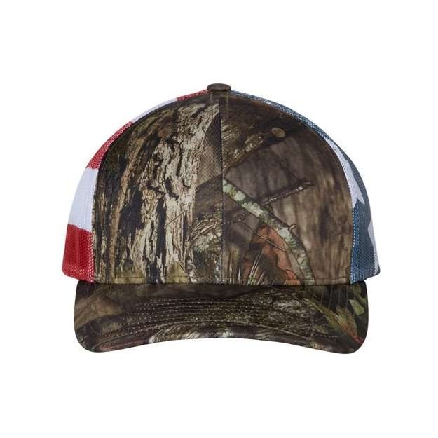 Richardson Printed Mesh Trucker Cap - Richardson 112PM Mossy Oak Break - Up Country/ Stars & Stripes Adjustable Hats