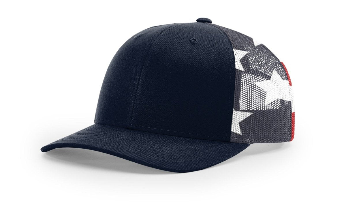 Richardson Printed Mesh Trucker Cap - Richardson 112PM Navy/Stars Stripes Adjustable Hats