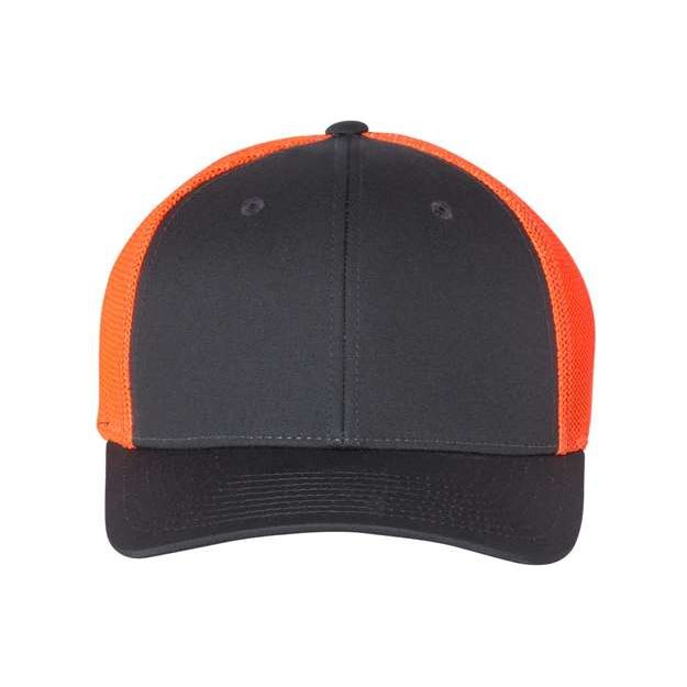 Richardson R - Flex Trucker Cap - Richardson 110 Charcoal/ Neon Orange S/M Caps