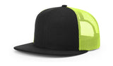 Richardson Wool Blend Flat Bill Trucker Cap - Richardson 511 Black/Neon Yellow Adjustable Hats