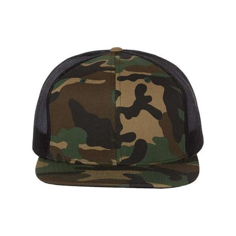 Richardson Wool Blend Flat Bill Trucker Cap - Richardson 511 Green Camo/ Black Adjustable Hats