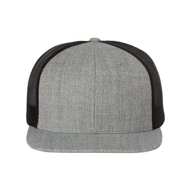 Richardson Wool Blend Flat Bill Trucker Cap - Richardson 511 Heather Grey/ Black Adjustable Hats