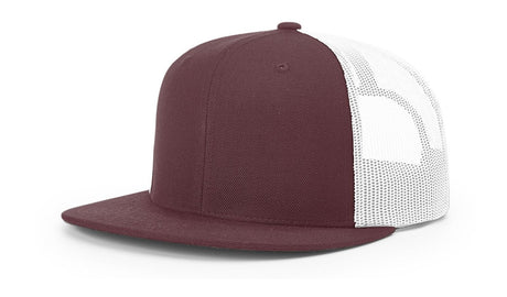Richardson Wool Blend Flat Bill Trucker Cap - Richardson 511 Maroon/White Adjustable Hats