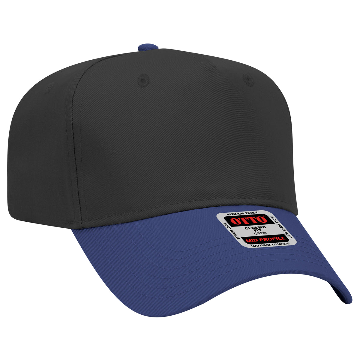 Otto Cap 31-069 - 5 Panel, Mid Profile Baseball Cap Caps OTTO CAP Royal / Black