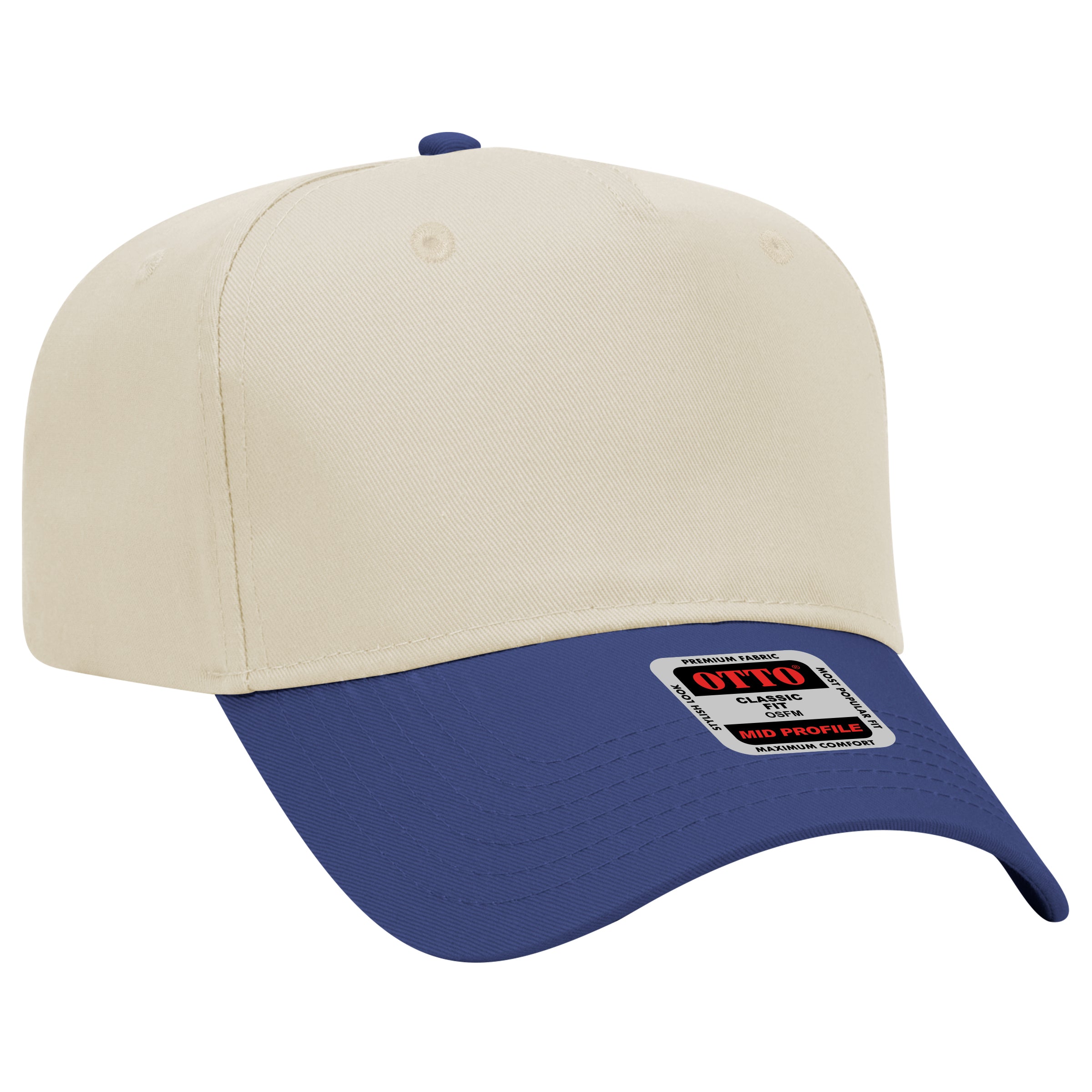 Otto Cap 31-069 - 5 Panel, Mid Profile Baseball Cap Caps OTTO CAP Royal / Natural