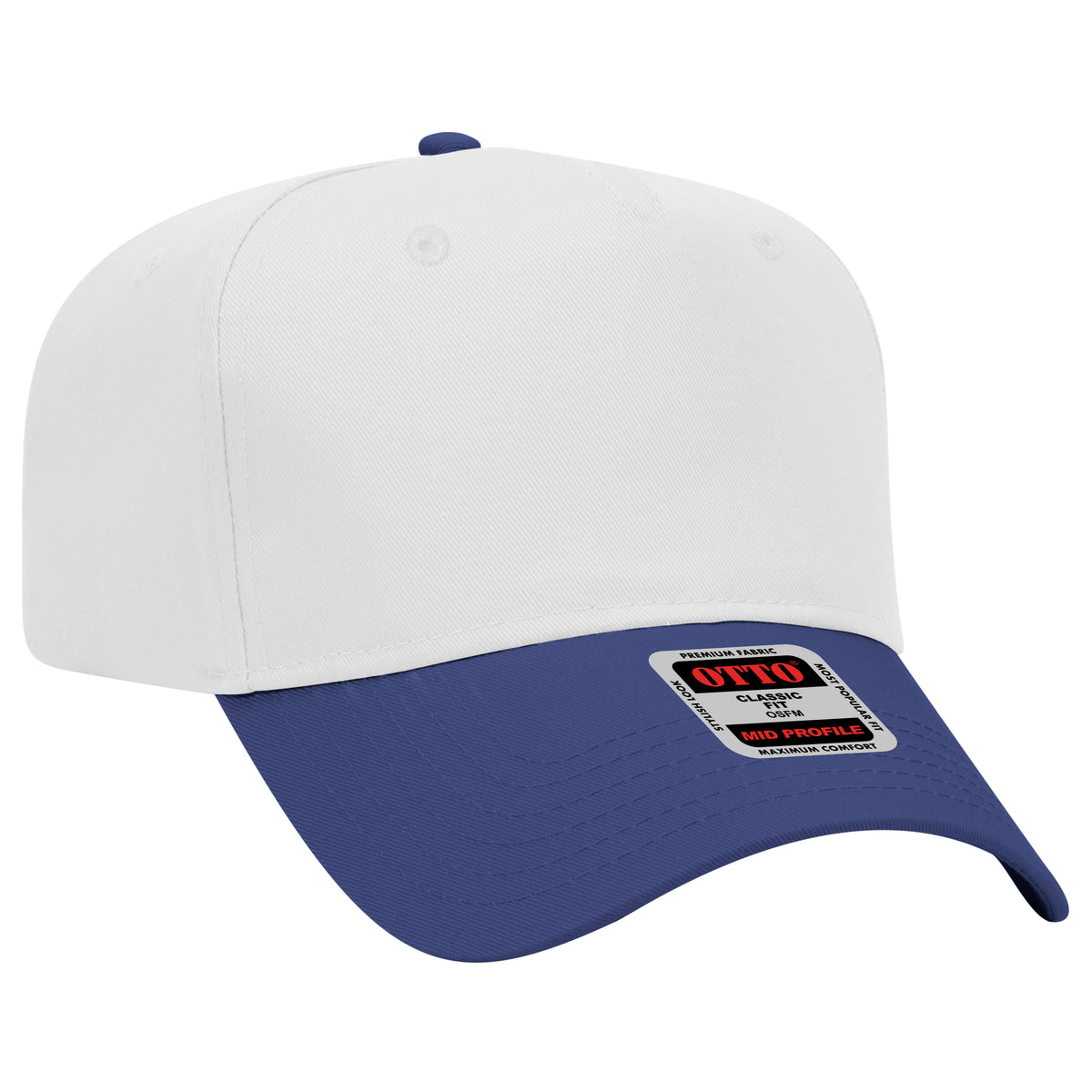 Otto Cap 31-069 - 5 Panel, Mid Profile Baseball Cap Caps OTTO CAP Royal / White