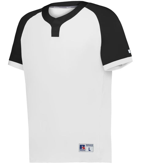 Russell (Team) YOUTH BASELINE COVERED PLACKET BASEBALL JERSEY - Russell (Team) R02X3B WHITE/BLACK S