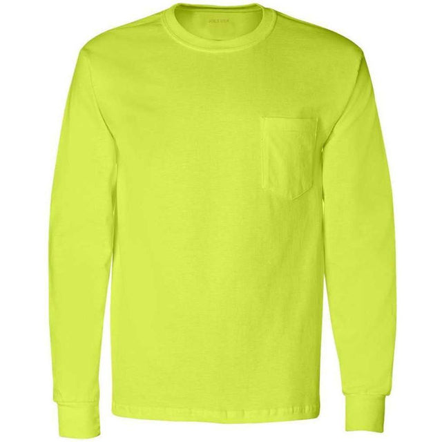Joe's USA Men's Ultra Cotton 100% Cotton Long Sleeve T-Shirt with Pocket Joe's USA Small Safety Green (50/50 Cotton Poly)