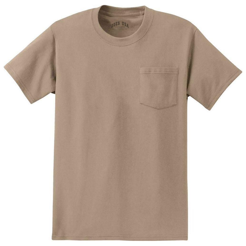 Joe's USA Mens Pocket Tee's 6.1-ounce, 100% Cotton T-Shirts - Sand T-Shirts Joe's USA Sand Small