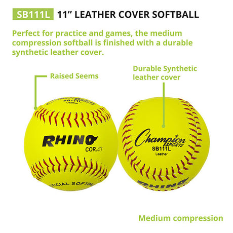 Champion Sports 11" LEATHER CORK CORE SOFTBALL