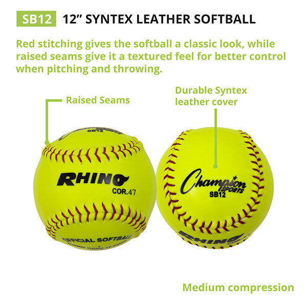 Champion Sports 12" SYHNTHETIC LEATHER CORK CORE SOFTBALL