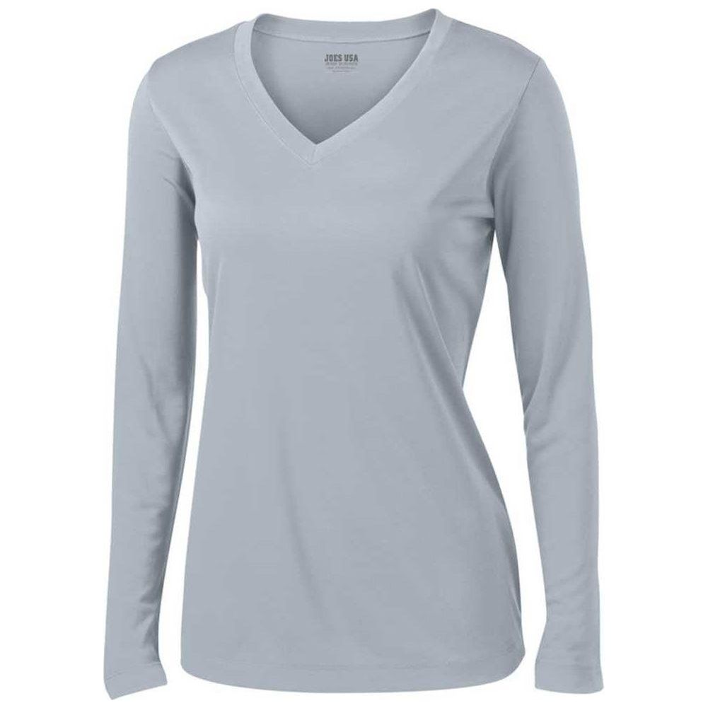 Ladies Long Sleeve Moisture Wicking Athletic Shirts in Sizes XS-4XL-Silver Joe's USA Silver XS