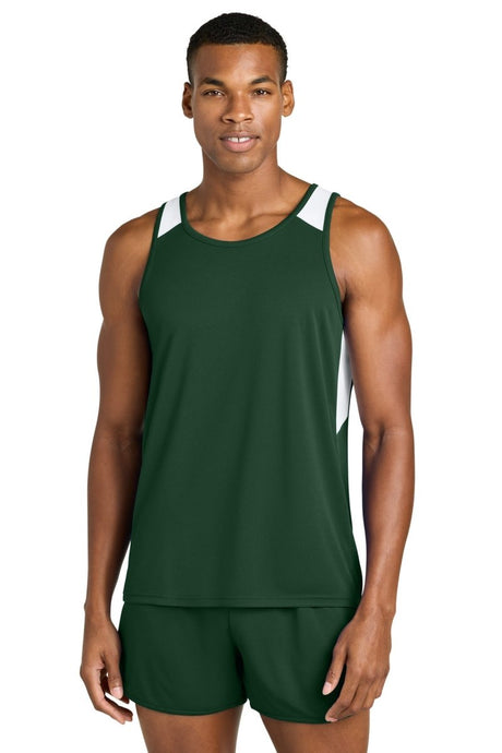 Sport - Tek ® Club Track Tank ST446 Forest Green/ White XS Tank Tops