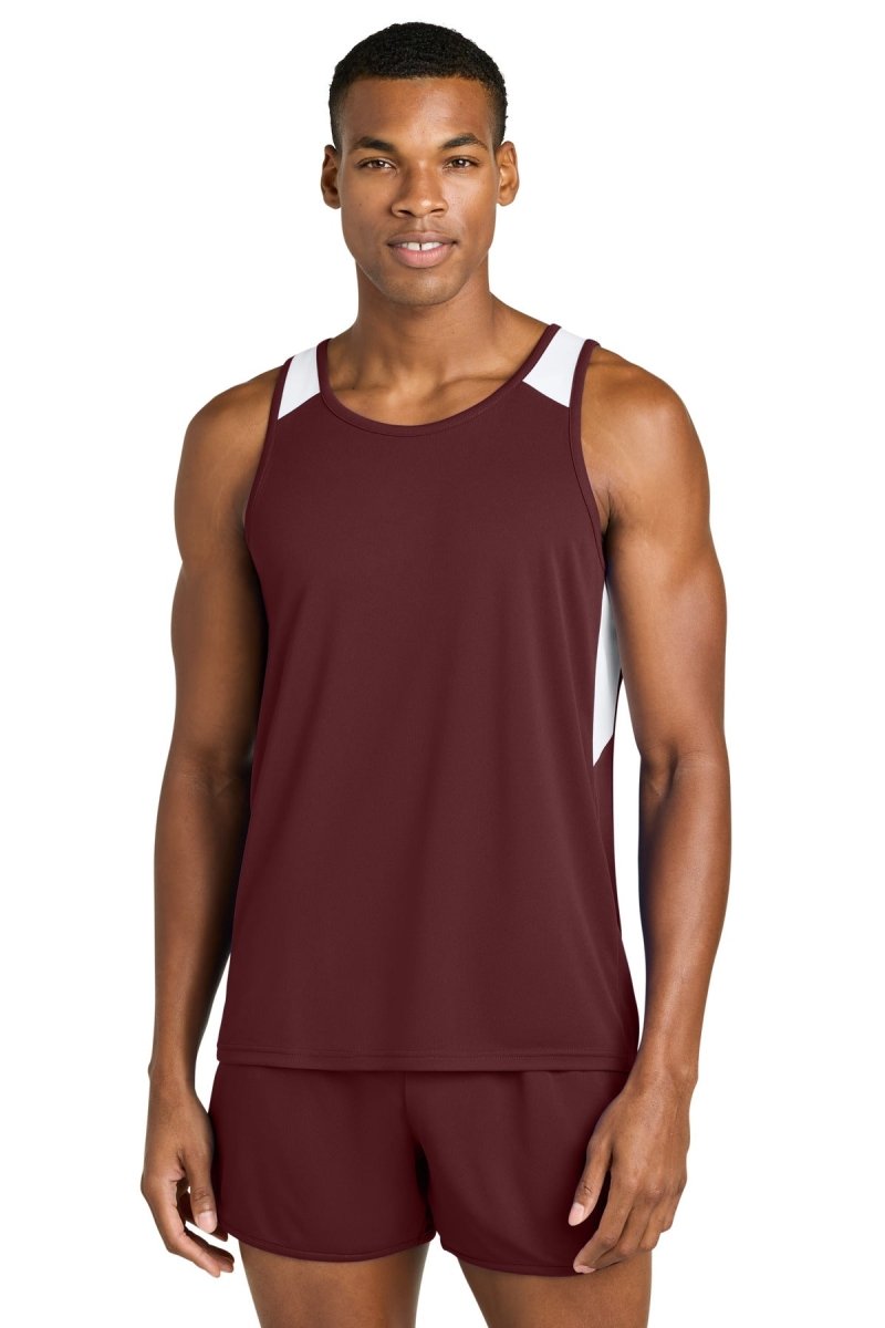 Sport - Tek ® Club Track Tank ST446 Maroon/ White XS Tank Tops
