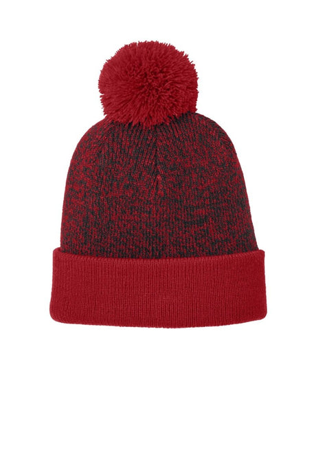 Sport - Tek ® Halftime Heather Pom Beanie STC68 - Sport - Tek STC68 Deep Red/ Black OSFA Beanies