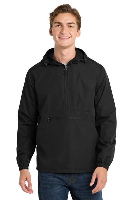 Sport - Tek JST66 Packable Anorak – Lightweight Water - Resistant Windbreaker Jacket Black XS Outerwear