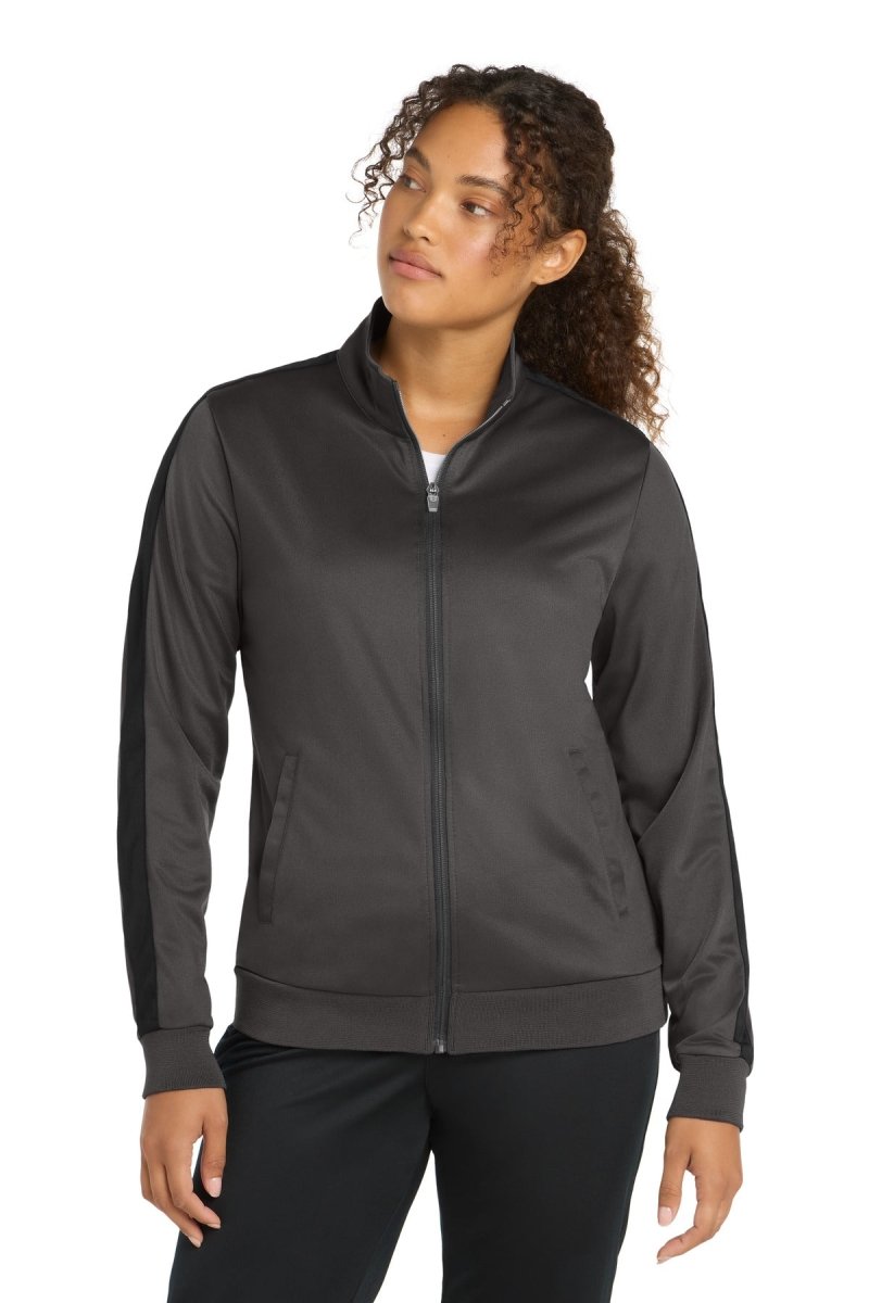 Sport - Tek ® Ladies Tricot Sleeve Stripe Track Jacket. LST94 - Sport - Tek LST94 Graphite/ Black XS Jackets