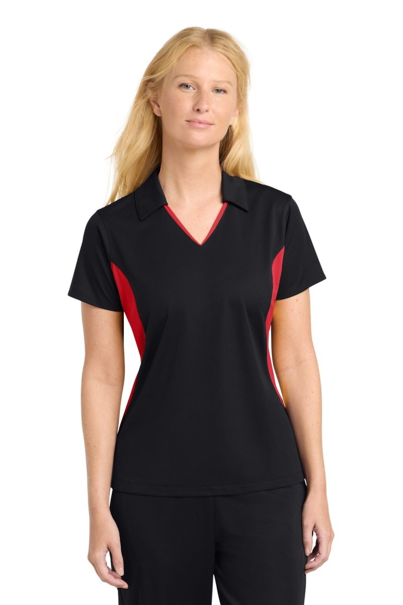 Sport - Tek LST655 Women's Side Blocked Micropique Sport - Wick Polo Black/ True Red XS Polos/Knits