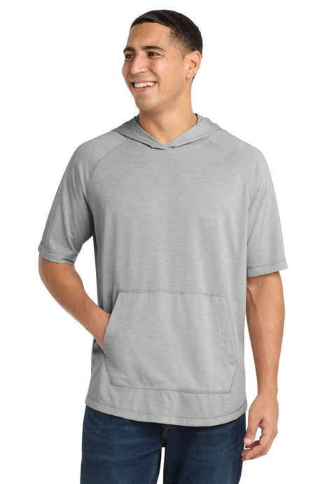 Sport - Tek ® PosiCharge ® Tri - Blend Wicking Short Sleeve Hoodie. ST404 - Sport - Tek ST404 Light Grey Heather XS Sweatshirts/Fleece