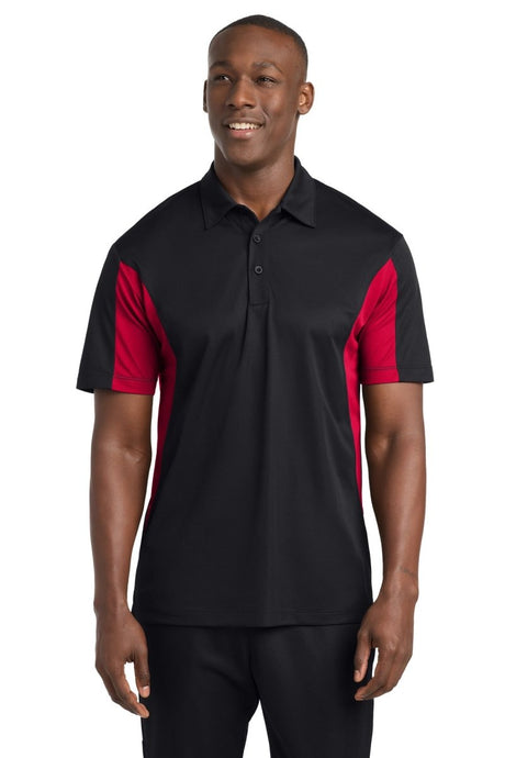 Sport - Tek ST655 Side Blocked Micropique Sport - Wick Polo Black/ Deep Red XS Polos/Knits