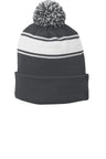 Sport - Tek ® Stripe Pom Pom Beanie. STC28 - Sport - Tek STC28 Iron Grey/ White OSFA Beanies