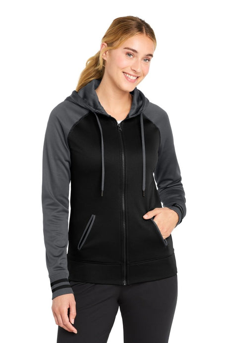 Sport - Tek ® Women's Sport - Wick ® Varsity Fleece Full - Zip Hooded Jacket. LST236 - Sport - Tek LST236 Black/ Dark Smoke Grey XS Jackets